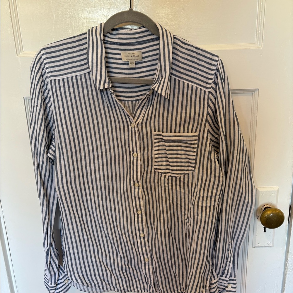 Lucky Brand Navy and White Striped Button Down Shirt